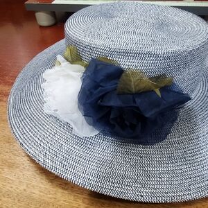 Liz Claiborne Navy and White Floral Hat